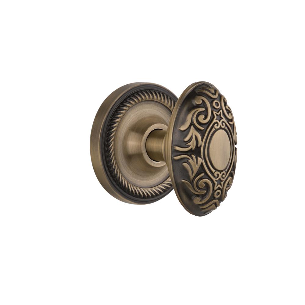 Nostalgic Warehouse ROPVIC Privacy Knob Rope rosette with Victorian Knob in Antique Brass